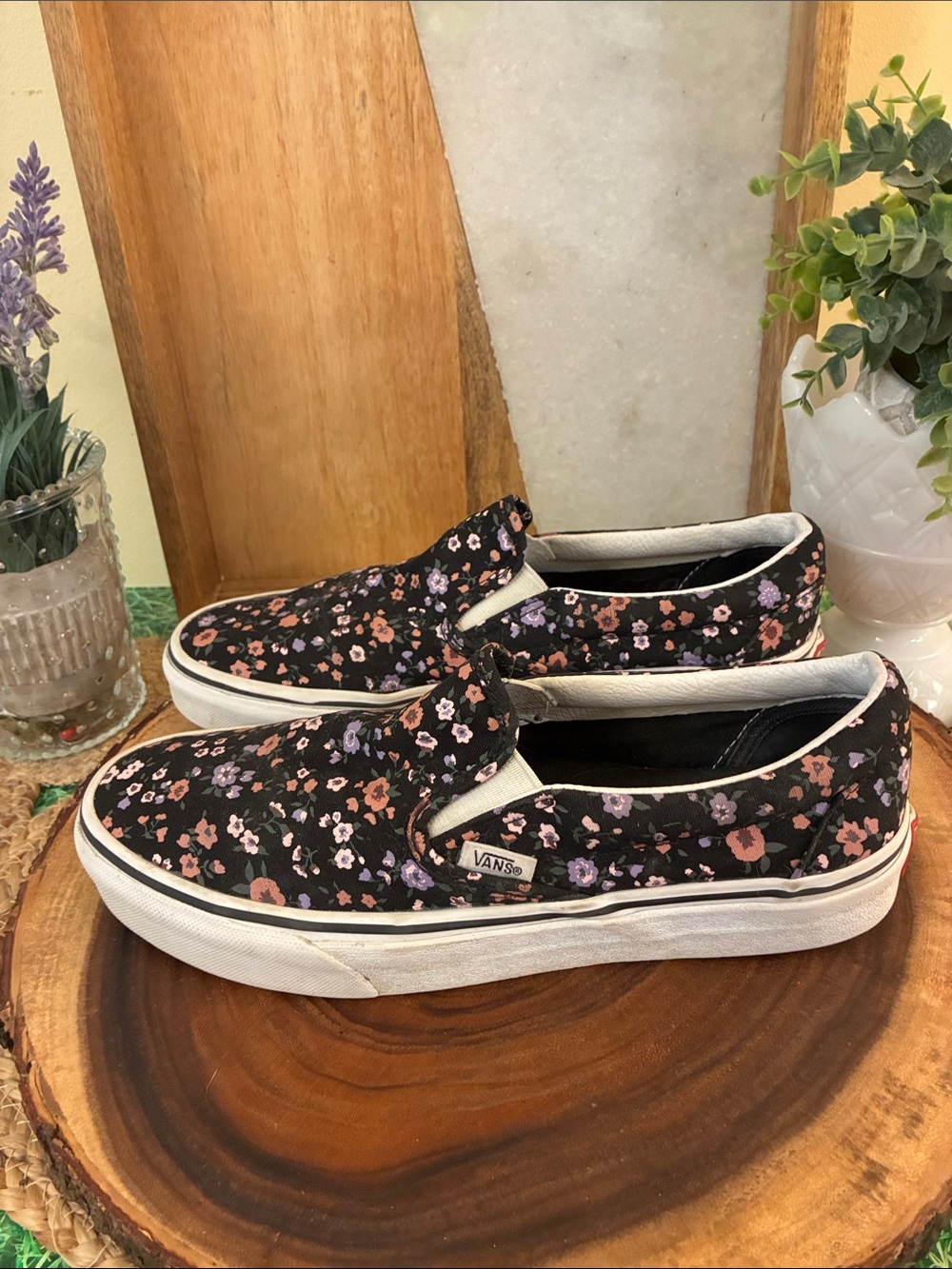 Vans Black Slip-On Sneakers with Pink & Lavender Floral Pattern - Picture 5 of 11